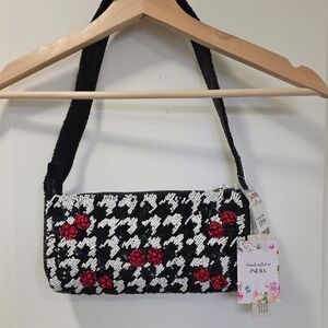 Handcrafted Black and Red Beaded Shoulder Bag